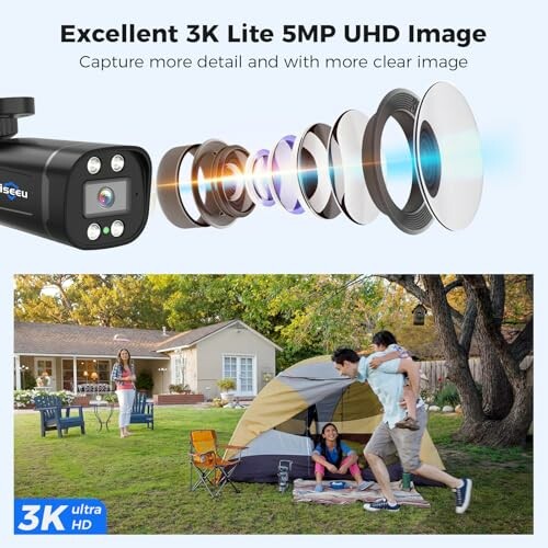 3K Lite 5MP camera showcasing lens technology and outdoor scene.