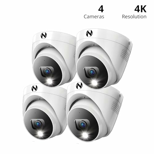 Set of four 4K security cameras with LED lights.