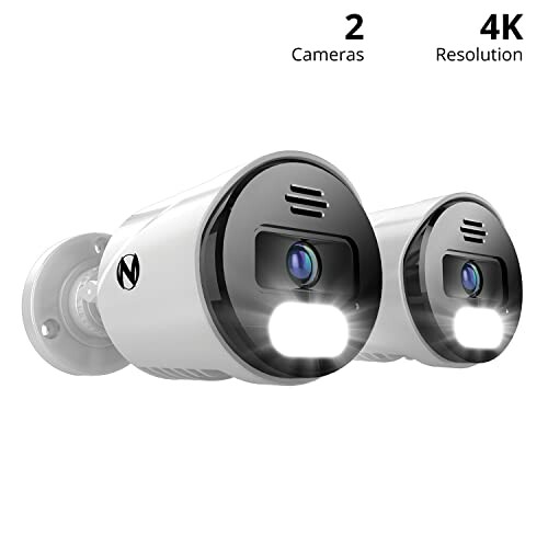 Two 4K resolution security cameras with night vision.