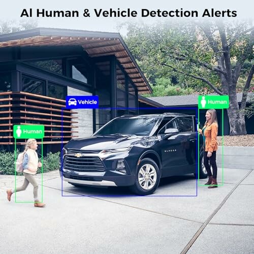 AI detection of humans and vehicle in driveway.