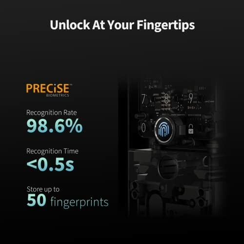 Biometric lock advertisement with recognition rate and time.