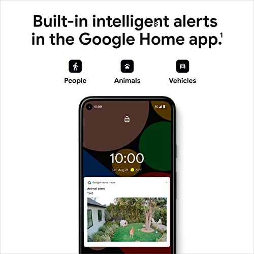 Google Home app displaying intelligent alerts for people, animals, and vehicles.