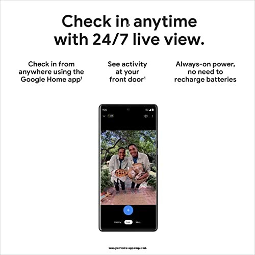 Google Home app showing 24/7 live view on a smartphone.