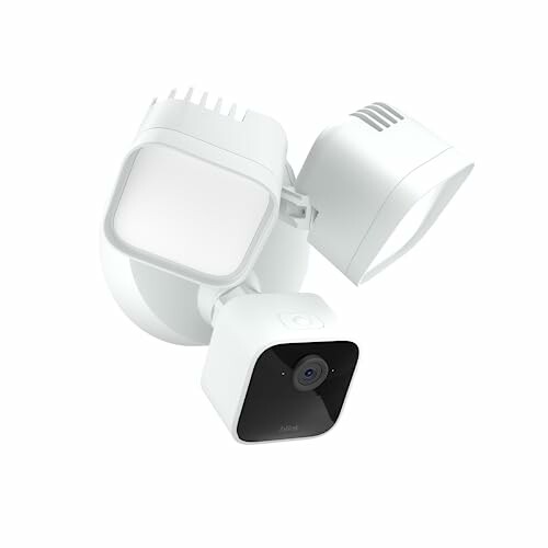 White modern security camera with lights.