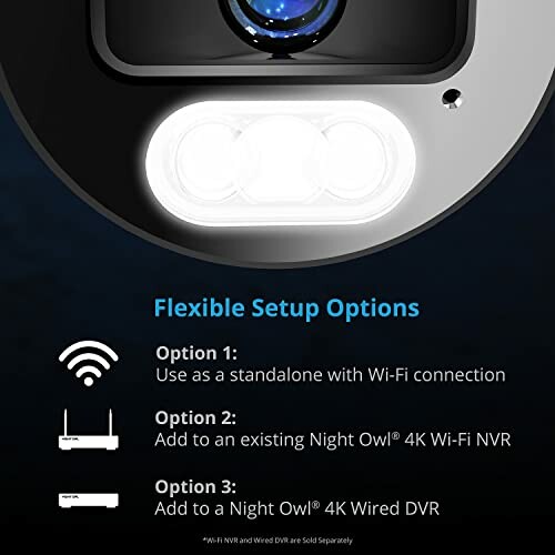 Night Owl camera setup options with Wi-Fi and DVR choices.