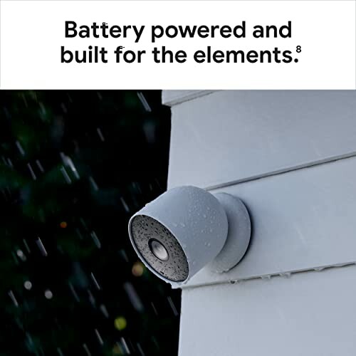 Outdoor security camera in rain, battery powered.