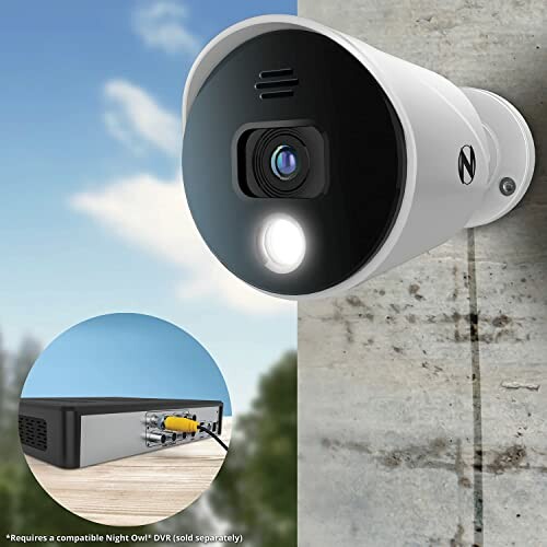 Wall-mounted security camera with DVR connection illustration