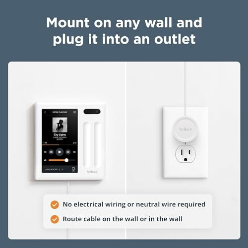 Smart light controller mounted on wall with plug-in outlet.