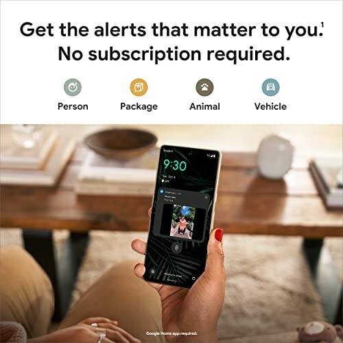 Person holding smartphone with alert notifications, text reads 'Get the alerts that matter to you. No subscription required.'