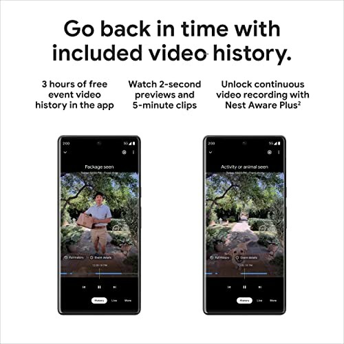 Two smartphones showing video history features with text about video recording.