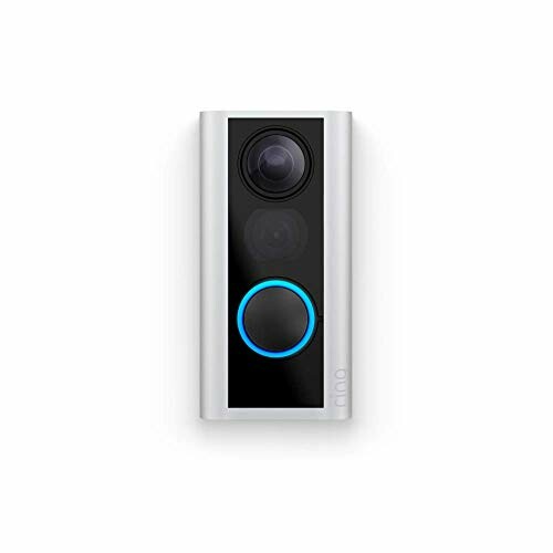 Smart video doorbell with camera and illuminated button.