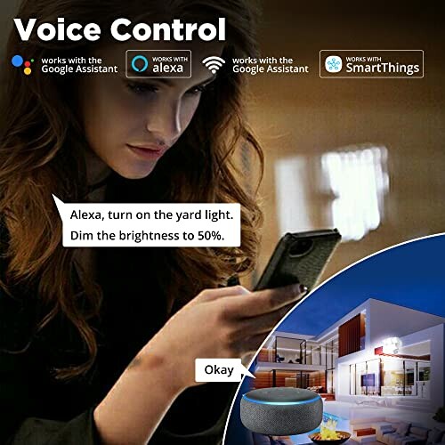 Person using voice control with smart home devices.